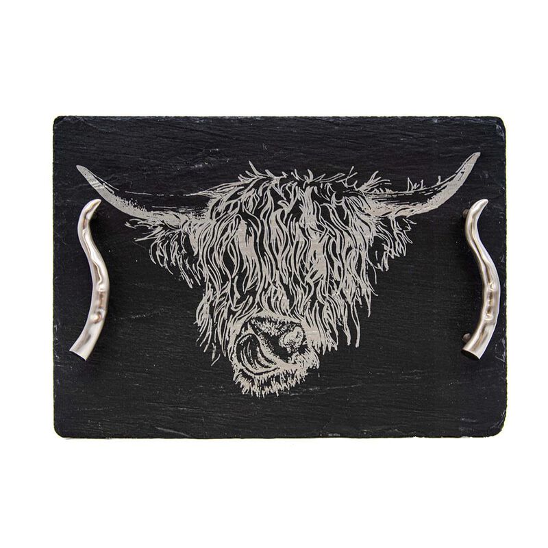 Selbrae House Serving Tray Medium - Highland Cow with Horn Handles image number 0